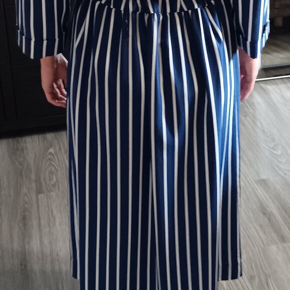 Vintage Nautical Stripe Secretary Dress Gold Anchor Buttons Belted 1970s - Picture 5 of 9